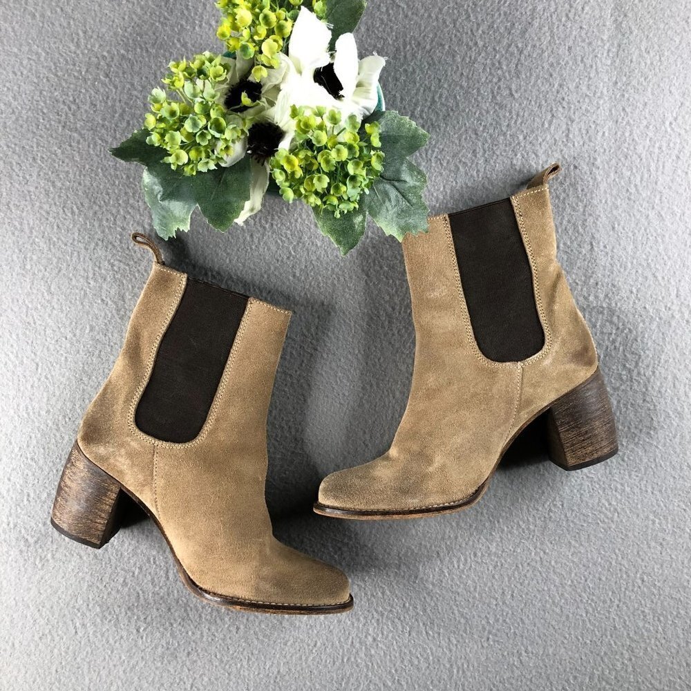 Suede Tan Mid Calf Heeled Casual Boots